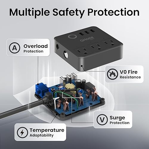Miniatura 6 de GHome Smart Regleta de alimentación de enchufe, protector de sobretensiones WiFi funciona con Alexa Google Home, enchufes inteligentes con 3 puertos