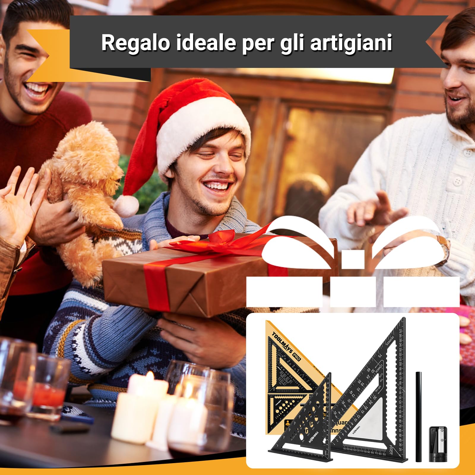 Squadra da falegname Set 180mm & 300mm, goniometro di precisione con zona per appunti cancellabile, squadre in alluminio da 45 e 90 gradi per disegnare, misurare e controllare con precisione