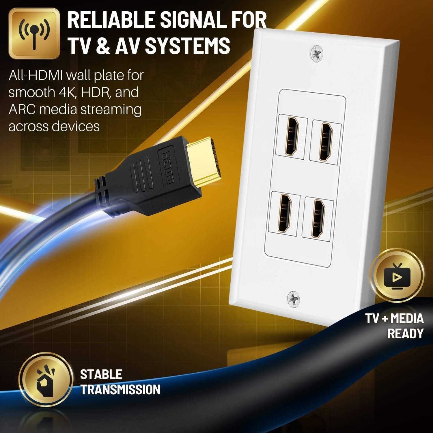 TNP HDMI Wall Plate (4 Port, White) HDMI Face Plate Socket Insert Jack Outlet Panel Mount Support 4K 60Hz HDR ARC/eARC Full HD 3D Ethernet High Speed Cable Extension Coupler f/Projector & Home