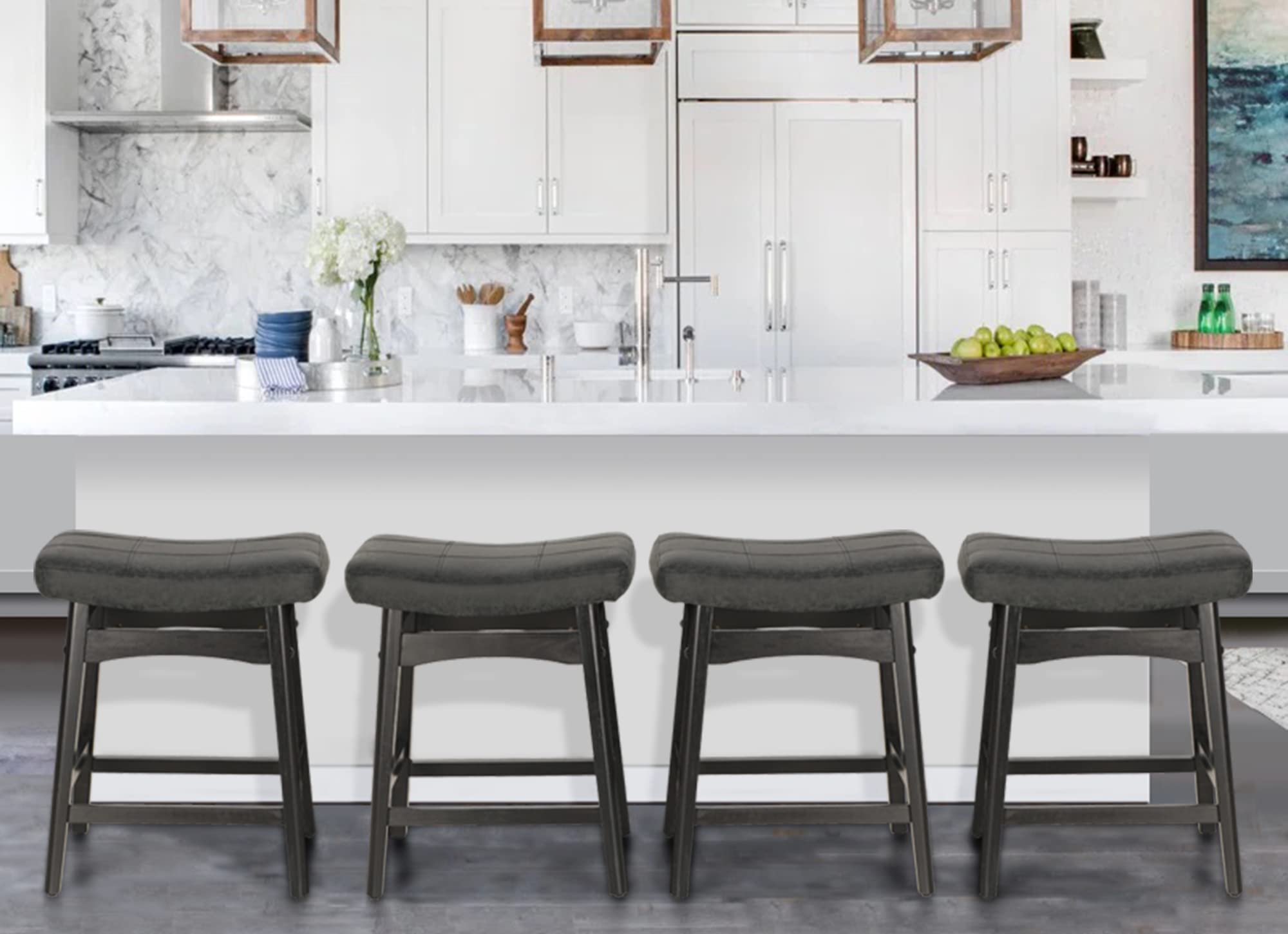 Amazon.com: ALPHA HOME Bar Stools Set of 4, Solid Wood Saddle Kitchen ...