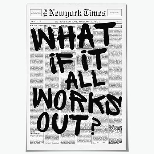Póster de periódico retro en blanco y negro con texto en inglés What If It All Workout, arte de pared vintage, póster con cita de afirmación, lienzo