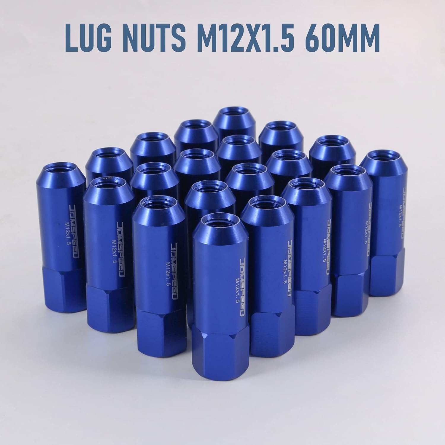JDMSPEED Blue 60MM Aluminum Extended Tuner Lug Nuts Replacement for Wheel Rims M12X1.5 20PCS