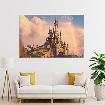 Amazon.co.jp: 絵画 虹の下のディズニーランドインテリア 絵画