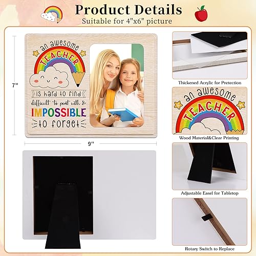 Miniatura 6 de D4DREAM Regalos de agradecimiento para profesores, marco de fotos personalizado de madera de 7 x 9 pulgadas, con capacidad para fotos de 4 x 6