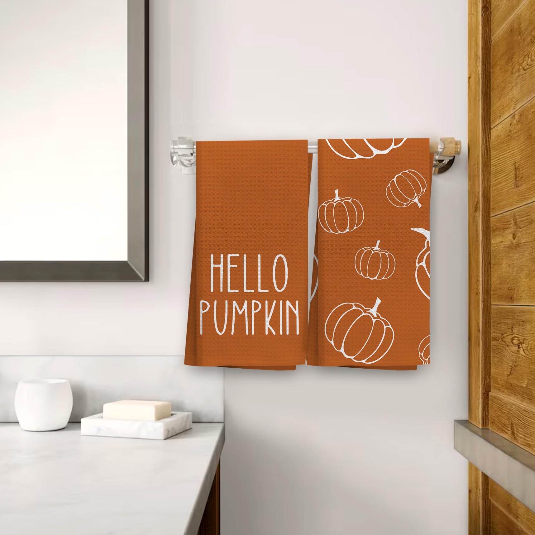 OHSUL Fall Kitchen Towels - Autumn Pumpkin Decor, Hand Dish Towels, Bathroom Decor, Housewarming Gifts - Set of 2