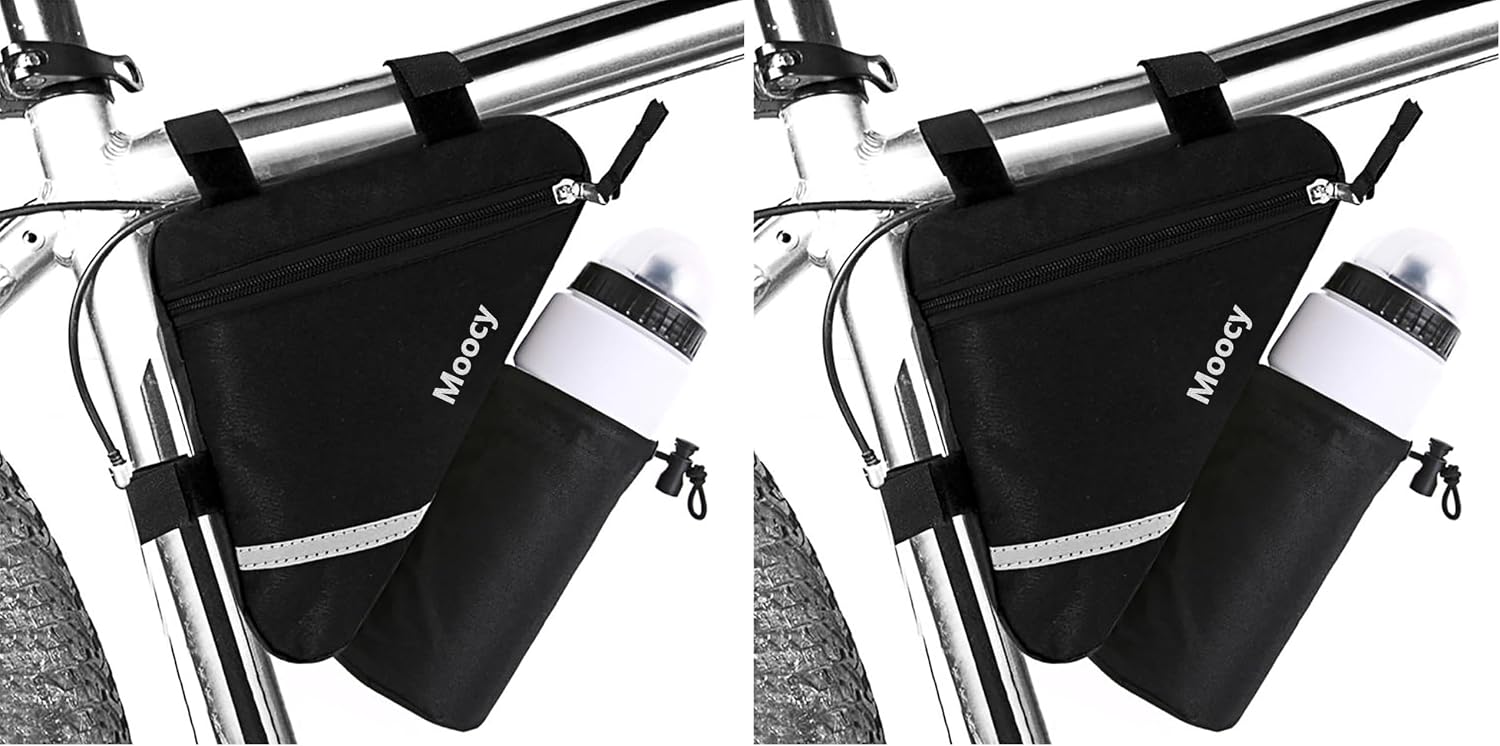 Ultralight Reflective Bicycle Triangle Frame Bike Bag with Water Bottle Pouch -Black