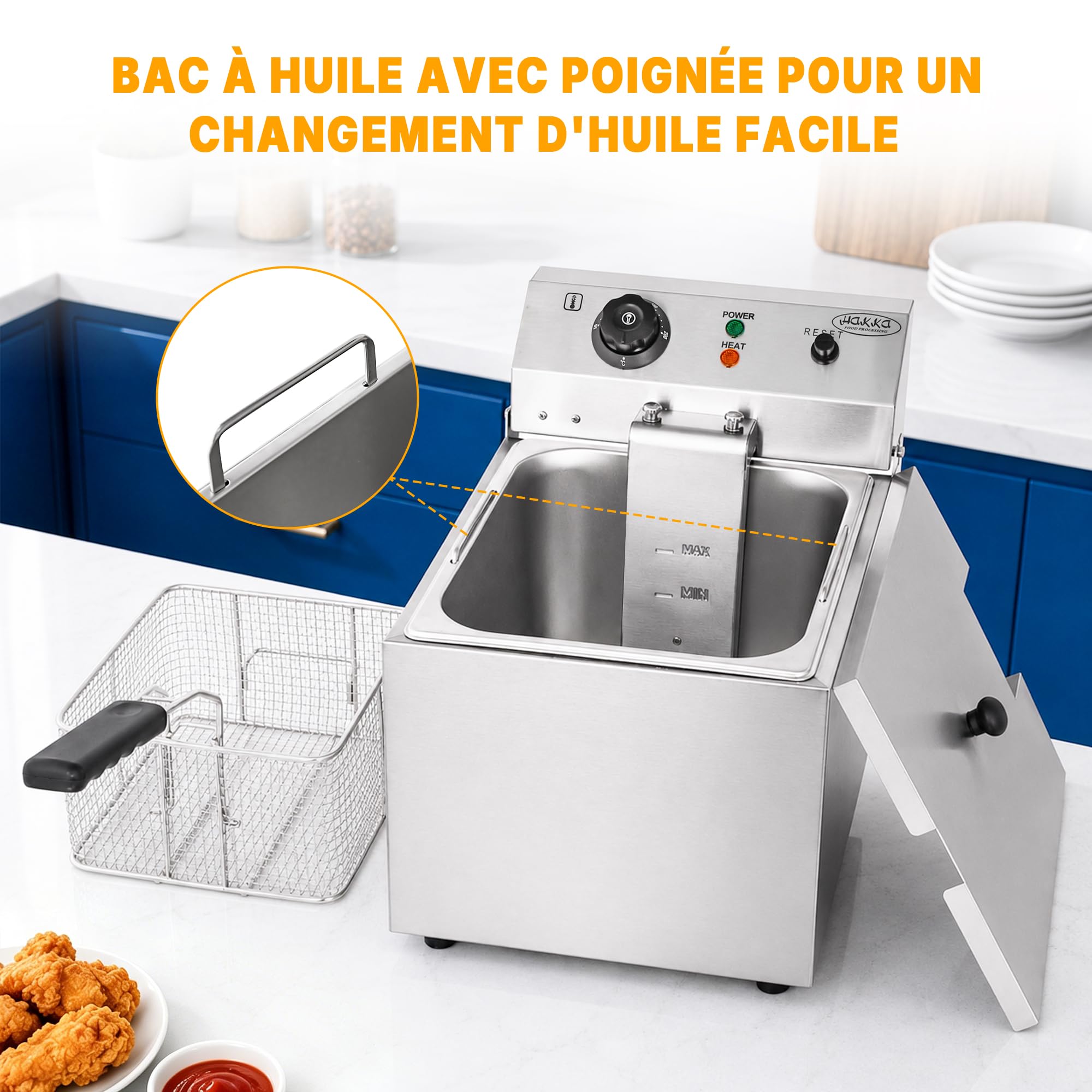 Hakka 13L Friteuse Électrique Professionnelle – 3000W, Acier Inoxydable, Grande Capacité, avec Panier – 220V pour Restaurants & Snacks
