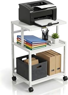 Basic Build Premium Metal Iron White Printer Stand with Wheels – Heavy-Duty & Stylish Storage for Printers, Files, and Ess... Price In India