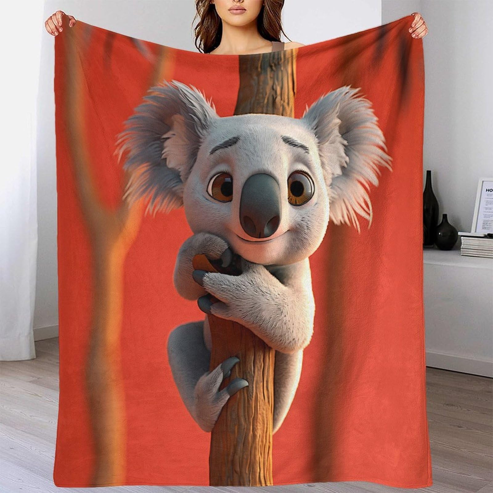 Estampado 3D Koala Dibujo Animado Manta térmica Microfibra Ropa de Cama Transpirable Animated Animal Manta térmica Anti-Bolitas para jóvenes en frío 50x60inch(127x152cm)