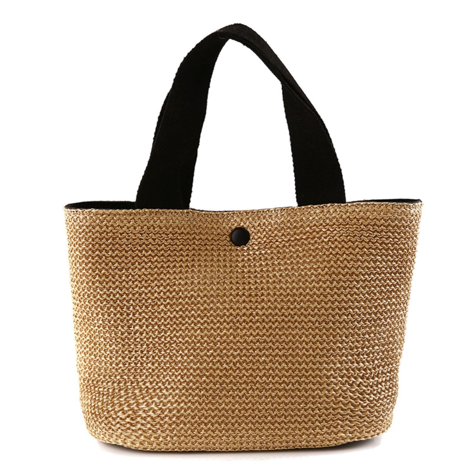Strohtasche Damen Strandstroh Gewebt Schulter Crossbody Tasche, Frauen Sommer Rattan Eimer Handtasche-Black