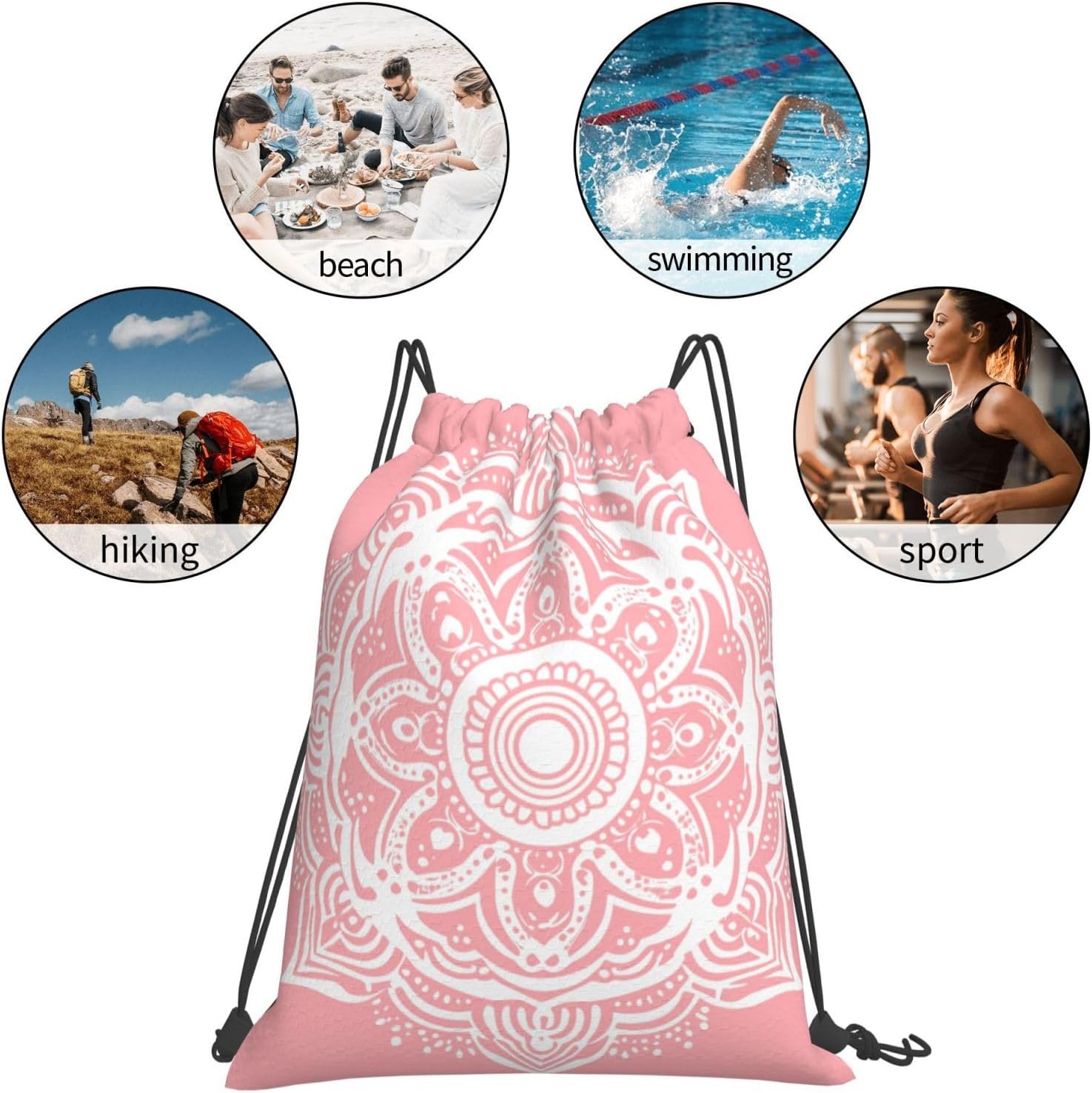 drawstring bags pink mandala style backpack bag travel swimming beach sport gym sack string bag yoga bag