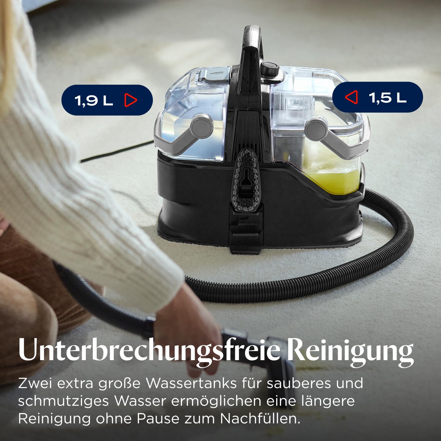 BISSELL SpotClean HydroSteam, Polsterreiniger Gerät, Teppichreiniger mit HydroSteam Technologie, Dampfreiniger, Nasssauger für Teppiche, Polster, Auto & Mehr, Leistungsstarker 1000W Motor, 3689N