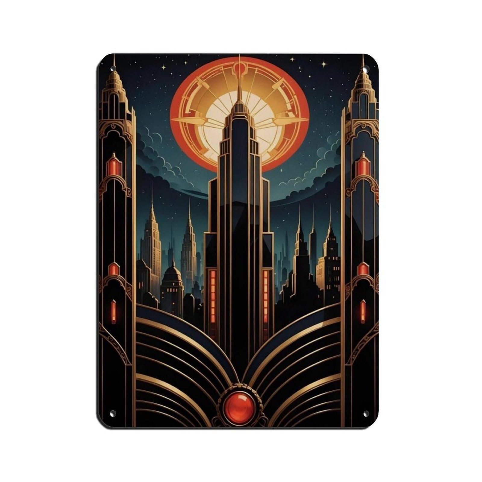 Skyscraper Architecture Poster 1920 Art Deco Tin Sign Vintage Metal Pub Club Cafe Bar Home Wall Art Decoration Poster Retro 12x16inch(30x40cm)