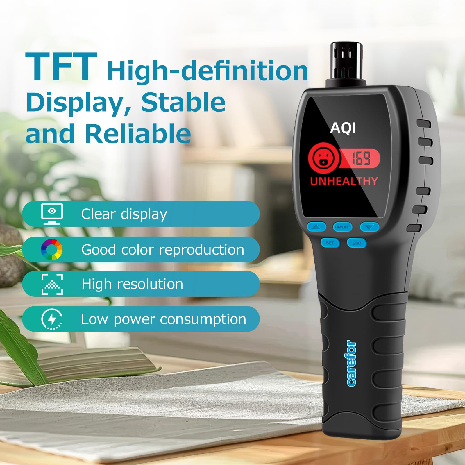 CF‑60 PP Professionale qualità aria misuratore con grafici dei dati sul dispositivo e report esportabili, rilevatore portatile 16 in 1 per AQI, CO2, TVOC, HCHO, PM2.5/10/1.0, polline ecc