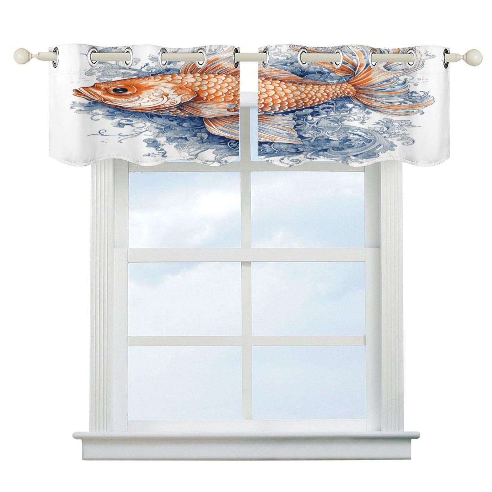 Fekiloot Style Orange Fish Short Curtains Valance Curtain