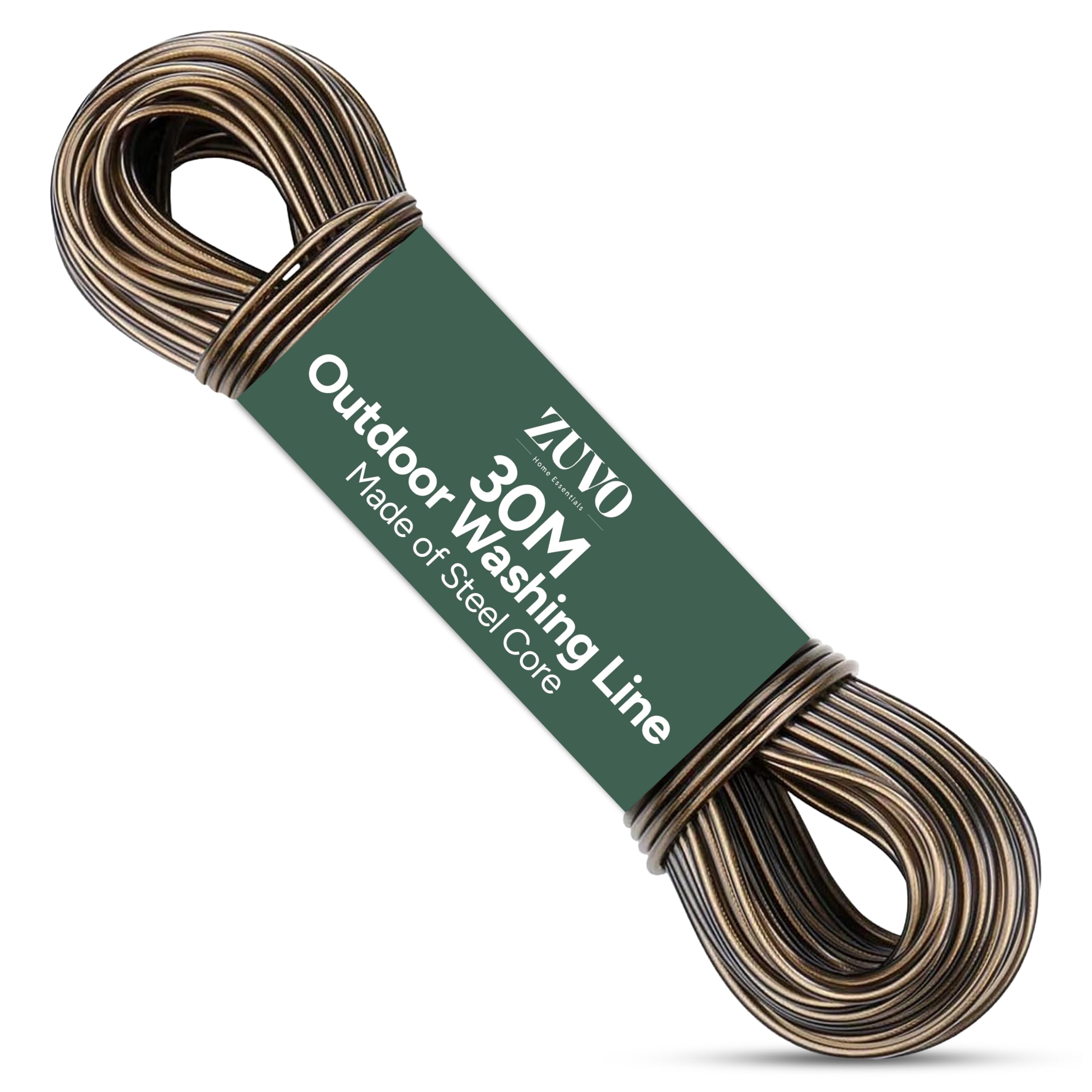 Zuvo 30M Washing Line Rope - Heavy-Duty Steel Core Clothes Line with PVC Coating | Strong Outdoor Clothesline for Garden & Laundry - All-Weather Washing Line Wire