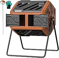 THEGROWING 43 Gallon Dual Chamber Compost Tumbler Bin with Thermometer - Fast Assembly, Rotating Outdoor Composter for Garden & Backyard, Orange
