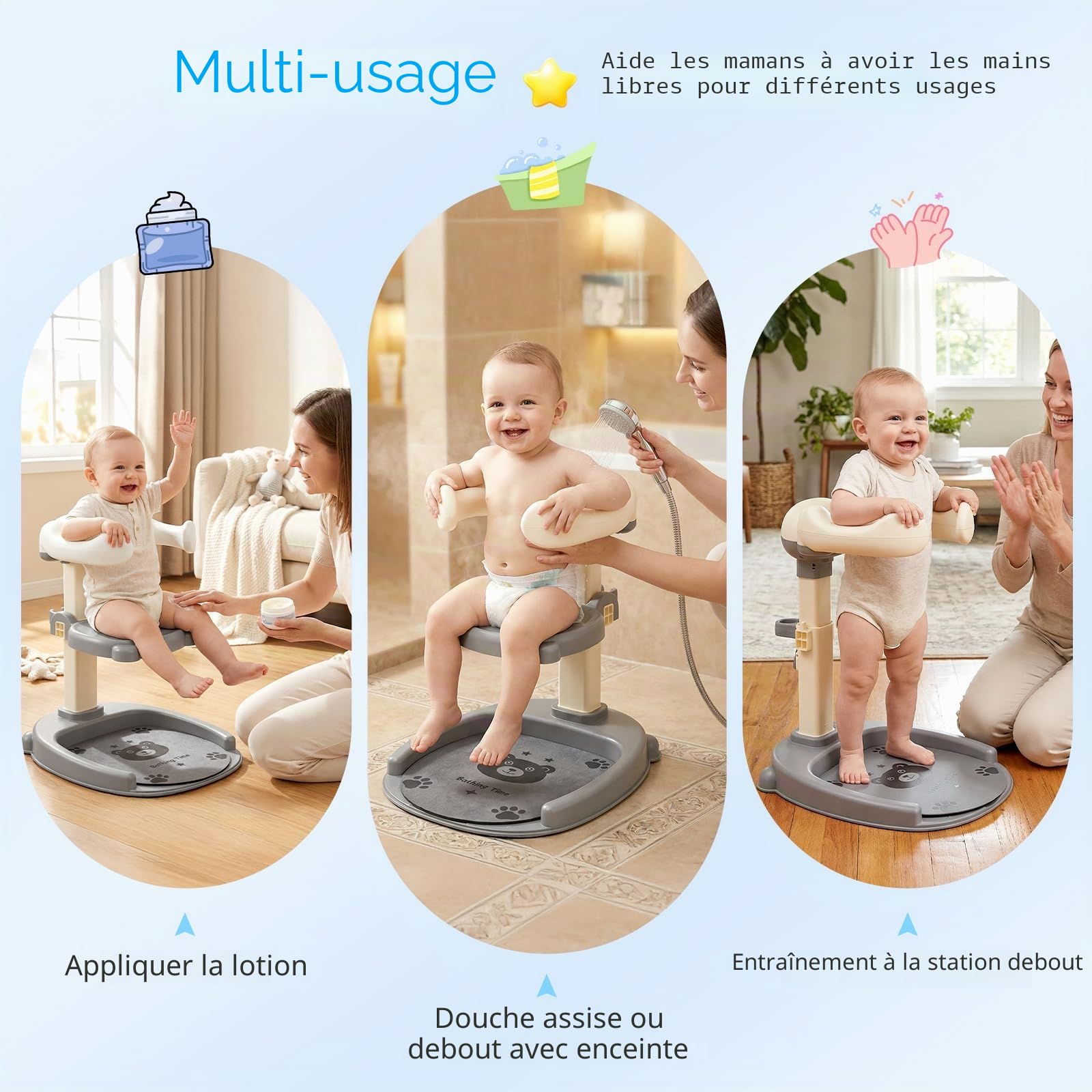 2 En 1 Baby Shower Stand Bath,Support Baignoire Bébé Antidérapante,Avec Support De Pomme De Douche,Réglable En Hauteur,Support De Douche Pour Les Tout-Petits De 8 À 36 Mois