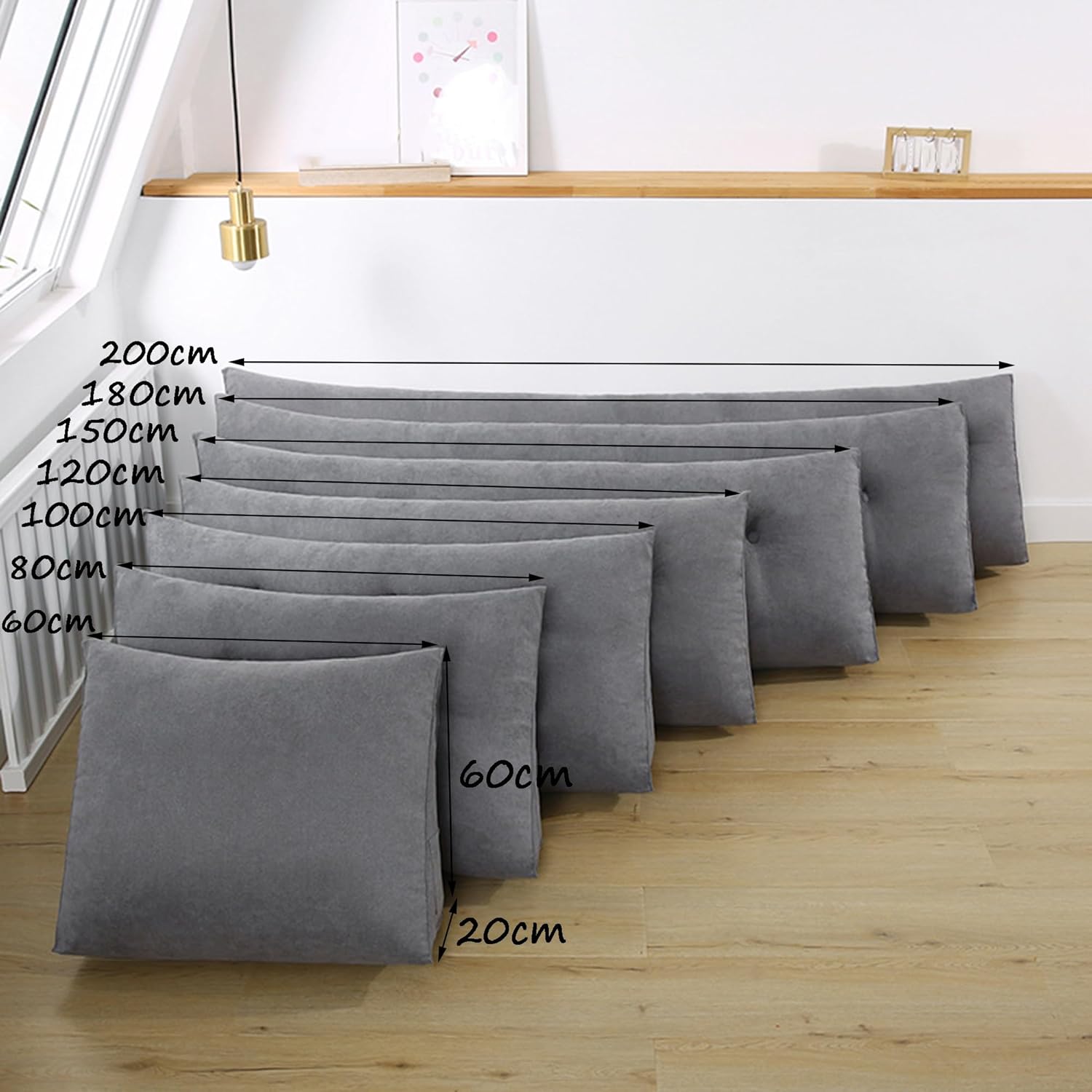 King Size Backrest Pillow - Bolster Headboard Support Cushion, Lumbar Comfort Cushion for Daybed, 100x20x50cm, Zippered, Soft Blue, Ideal for Relaxation & Sleep Support (Silvery 20