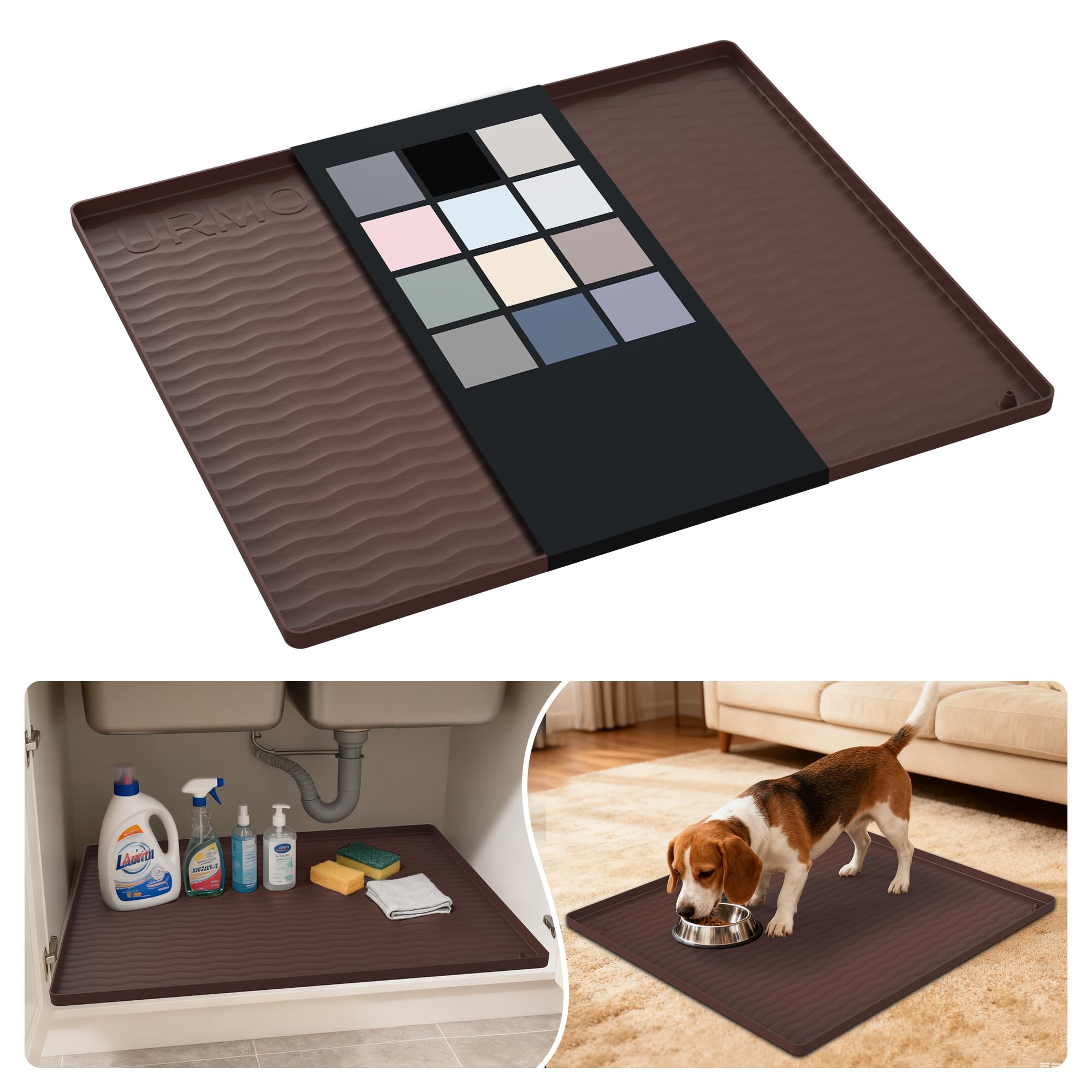 URMONA Waterproof Silicone Under Sink Mat, 25 x 22 in, Flexible Shelf Liner