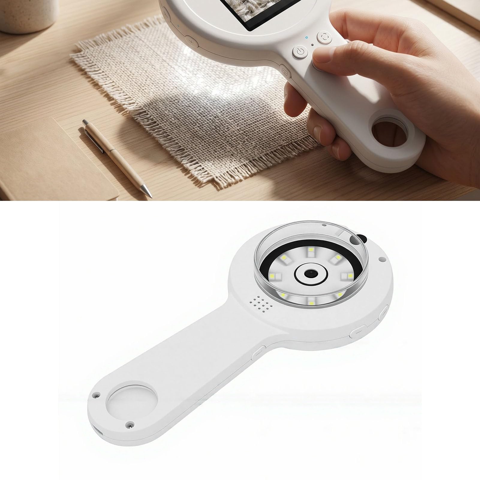 Asixxsix Hand-Digitalmikroskop, 2,4-Zoll-Bildschirm, 500-fache Vergrößerung mit 16 LED-Leuchten, Autofokus-Hand-Digitallupe für Naturbeobachtung, Schmuckbewertung (White)