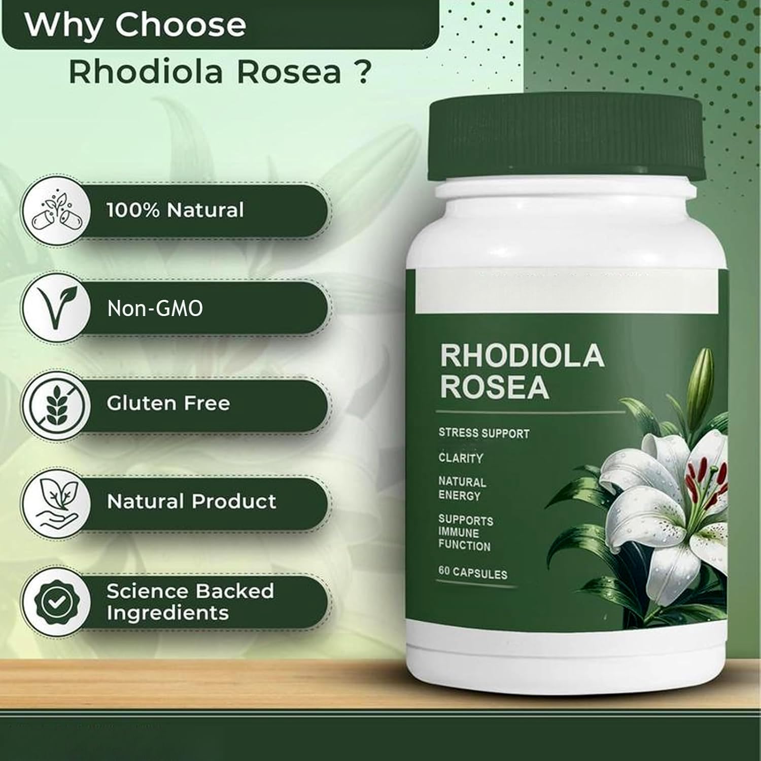 Rhodiola rosea biologique, formule naturelle,3PCS | , soutient l'immunité, concentre l'esprit, favorise l'équilibre émotionnel global, sans OGM, soulage la fatigue