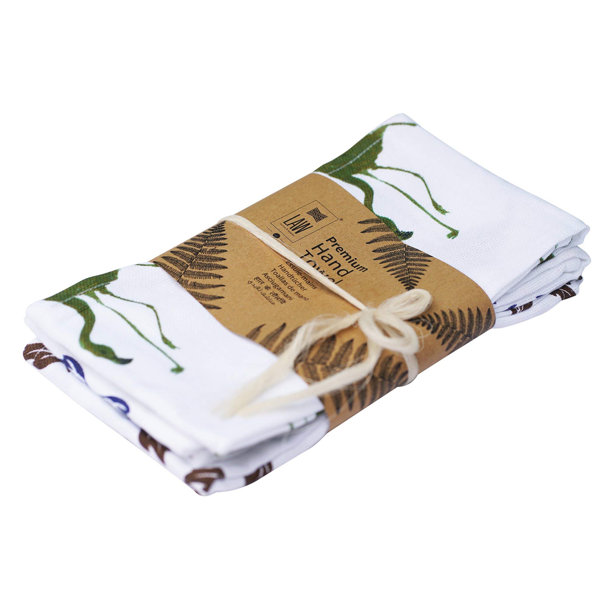looms & weavesWhite Printed Cotton Premium Hand Towels, 3 Pcs – Ultra Soft, Light Weight and Highly Absorbent (45 cm x 75 cm)