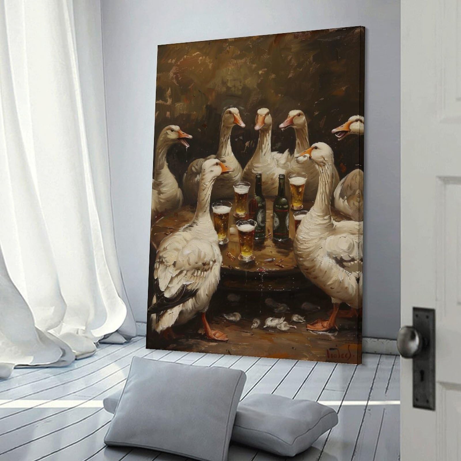 Junmoney Frame-Style-8 Canvas Wall Decor Gooses Beer Toast, 24X36inch(60X90cm), For Home Lounge, Bedroom Or Reading Nook, Eye Catching Artwork For Blank Walls