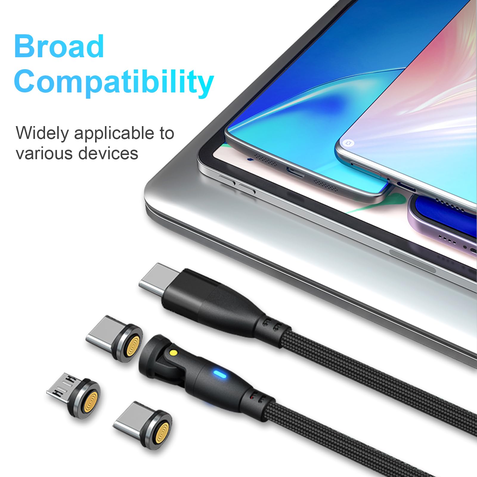 Ion 6 en 1 IP/Tipo-C/Micro USB PD 100W 540 Rotación Magnética Transmisión de Datos y Cable de Carga Rápida 1.8 Metros de Longitud