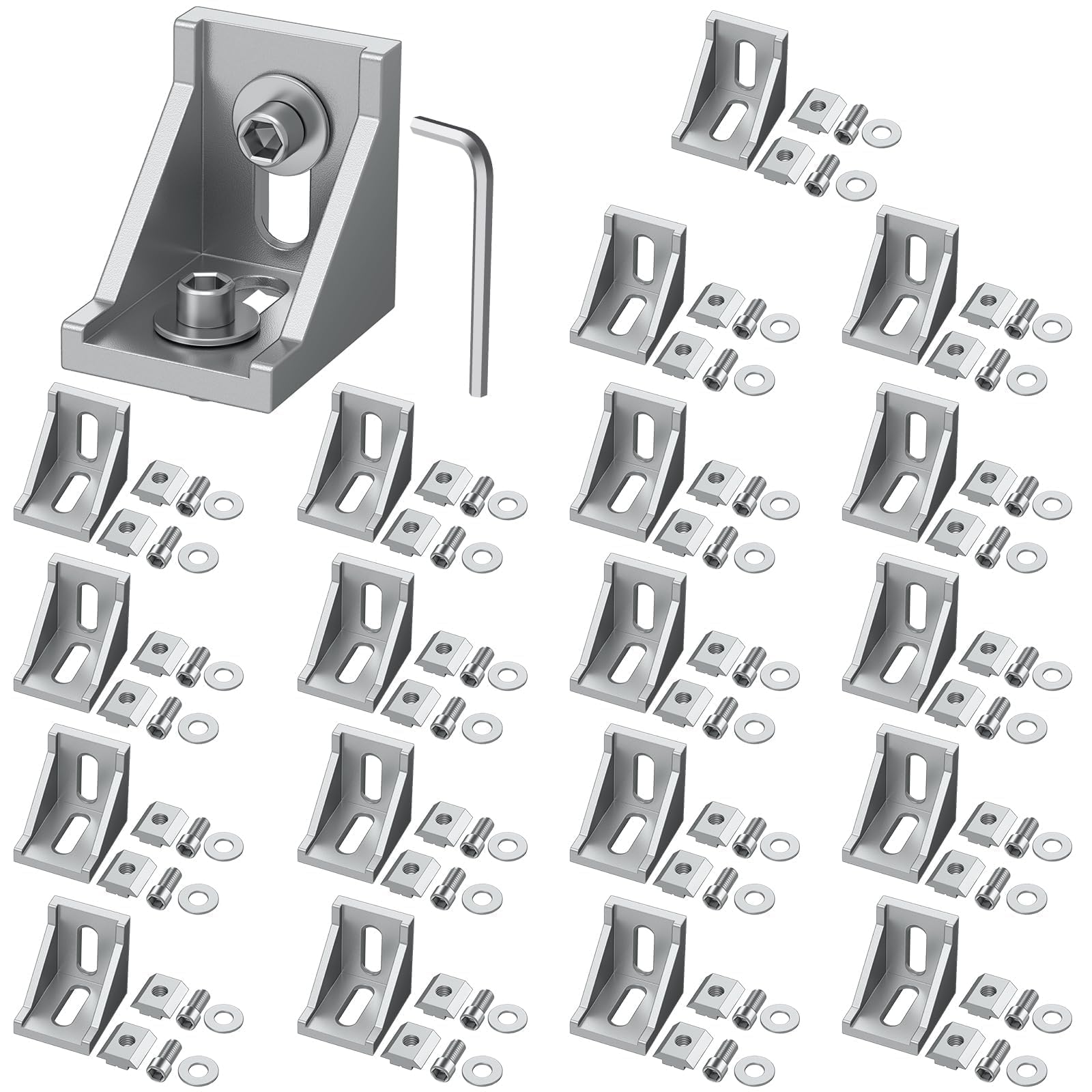 VORXEON 20PCS Aluprofil Winkel 30x30 Nut8 M6 Winkelverbinder Eckverbinder Mit 40xNutenstein 35x35x28mm Für DIY-Projekte 3D-Drucker CNC(Befestigungsmaterial)
