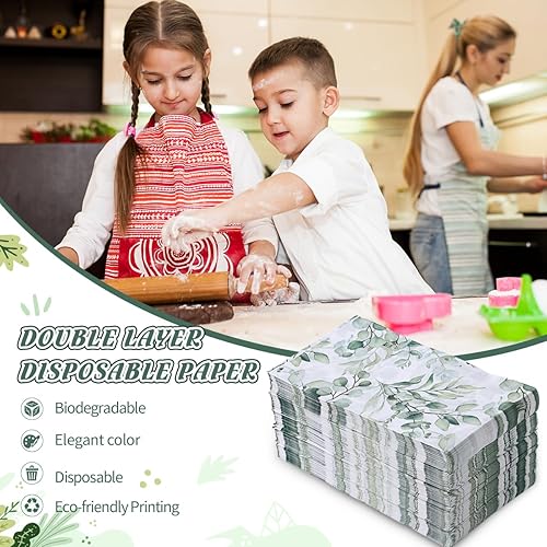 Miniatura 4 de 100 servilletas desechables para invitados, toallas de mano desechables de papel con hojas verdes, servilletas de mano decorativas de papel para