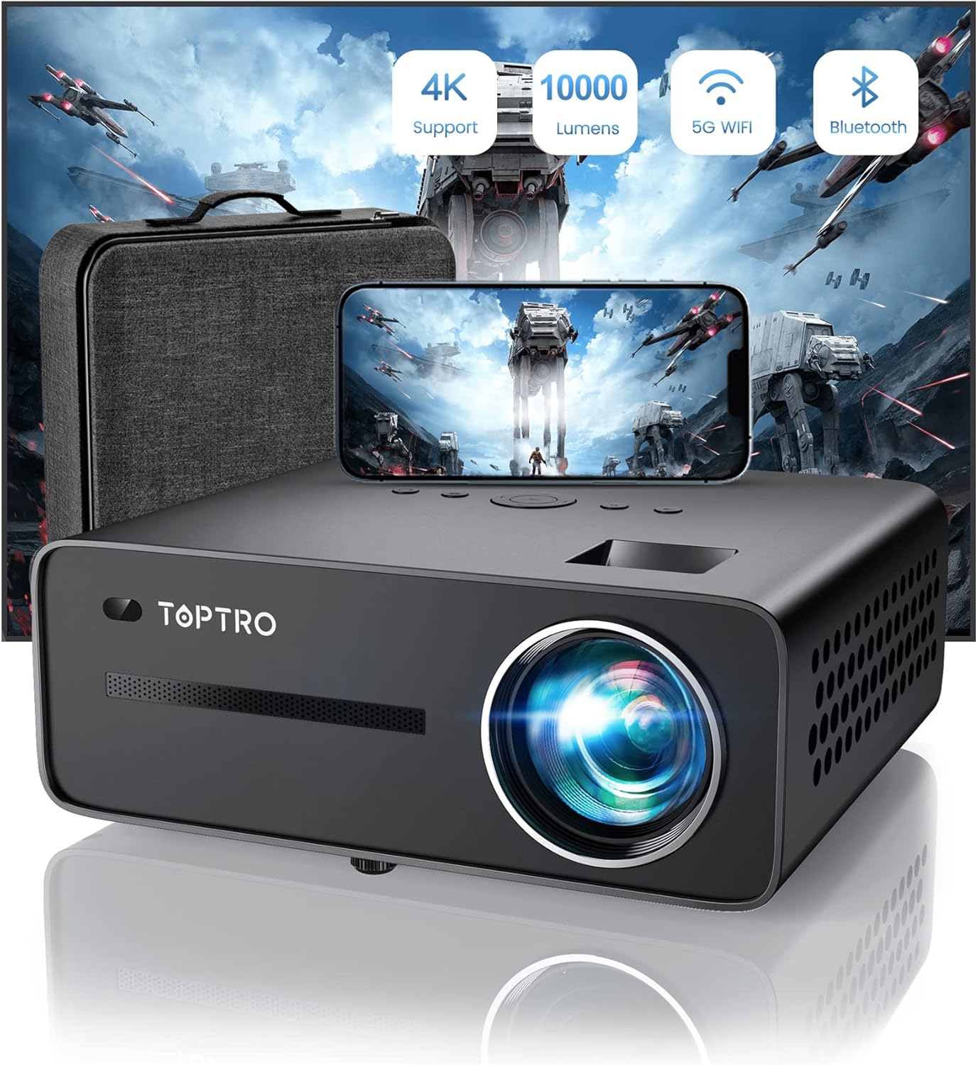 Toptro projector 1080p full hd projectors with 5g wifi bluetooth