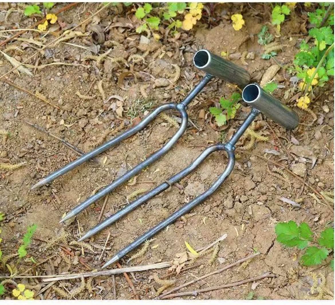 2-Pack Hand-Held Garden Soil Loosening Fork 2-Tine Steel Cultivator for Tilling Weeding Fertilizing