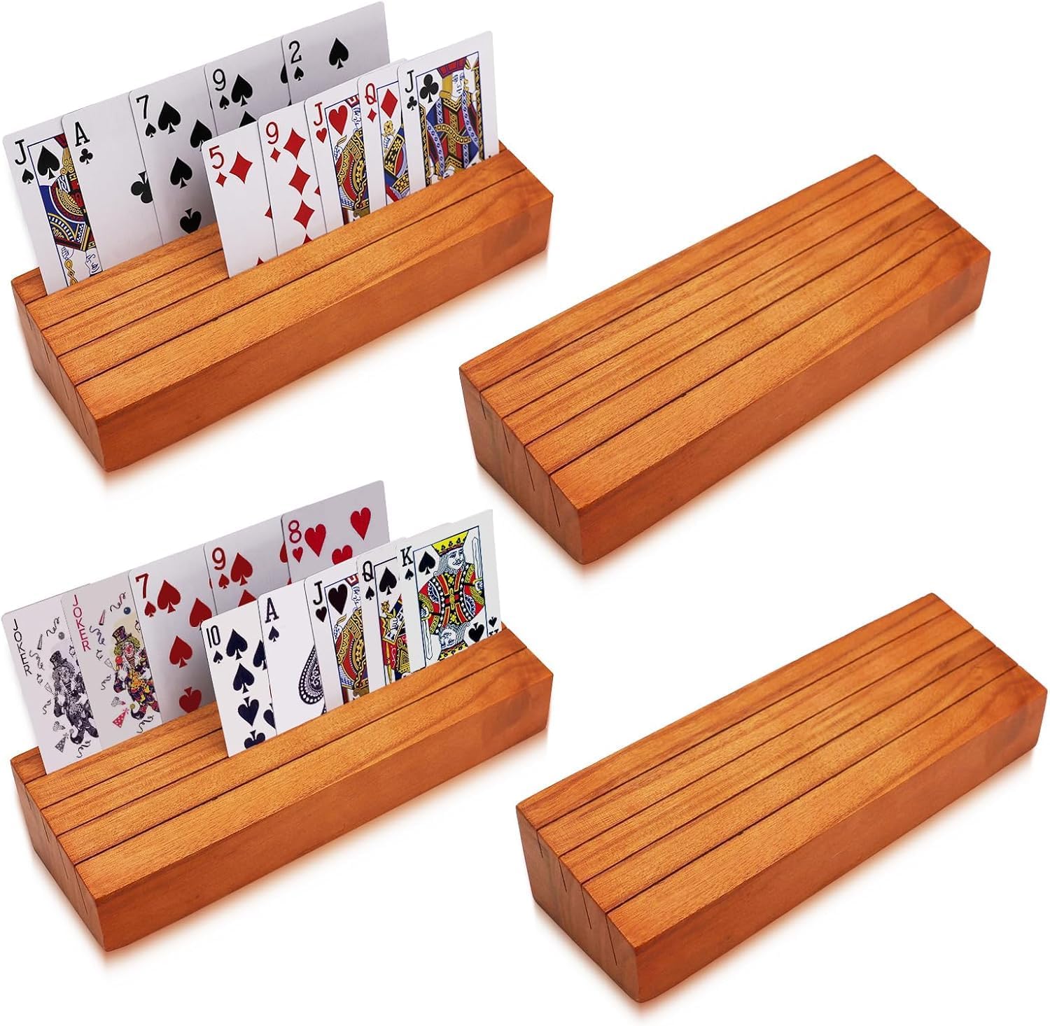 Poker Card Holders Playing Aids Card Deck Stand Set of 4 for Kids for Elders Wood Racks Tray Organizing Game Bridge Adults Travel Tools Canasta Uno Skipbo 5 Crowns