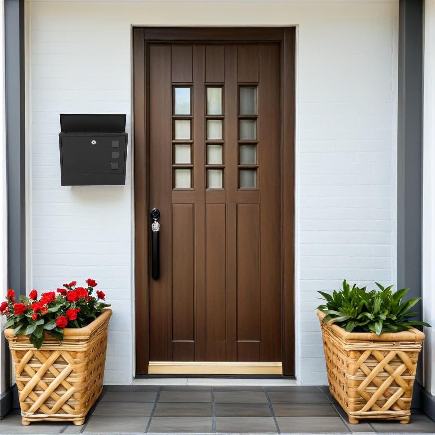 KICHOUSE Large Outdoor Locking Mailbox Wall Mount with Key Lock, Vintage Style Mailbox for House, Weather-Resistant Post Box with Extra Capacity 36x30x9.5cm