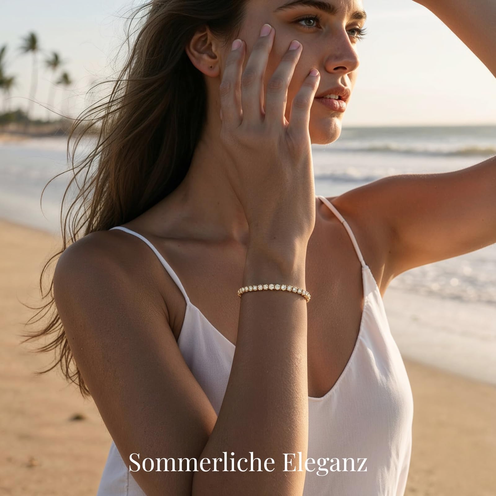 LOVE&LOVE Moissanit Tennisarmband Damen 925 Silber | 3mm/4mm D-Farbe VVS1 Rundschliff, Rhodiniert/18K vergoldet, verstellbar, Zertifikatskarte, Geschenk Frau