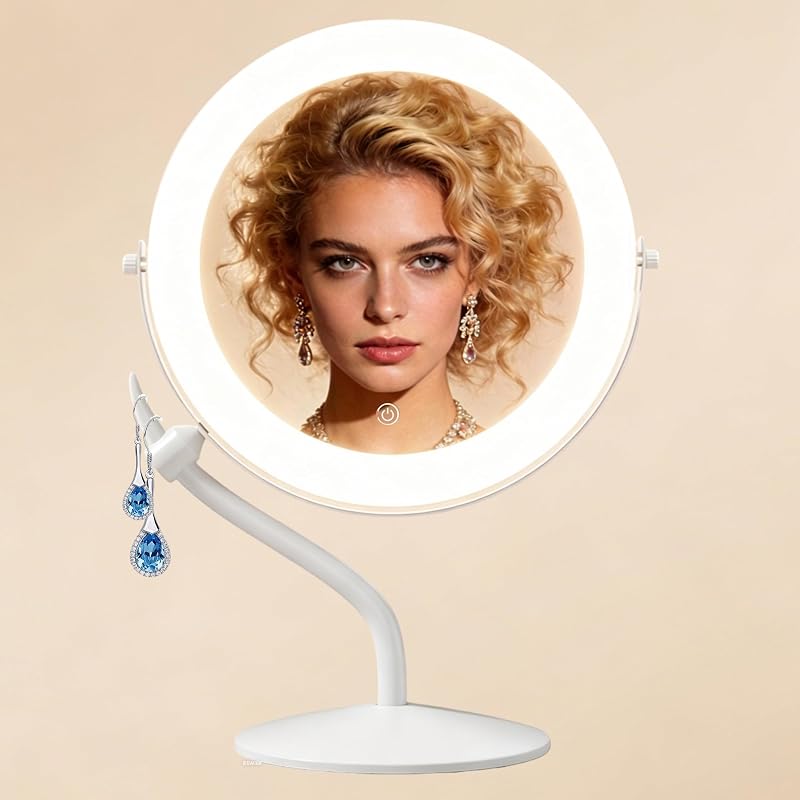 Espelho de maquiagem DEXHOM com iluminação LED, ampliação 10X/1X e bateria recarregável, 20,32 cm x 33,02 cm