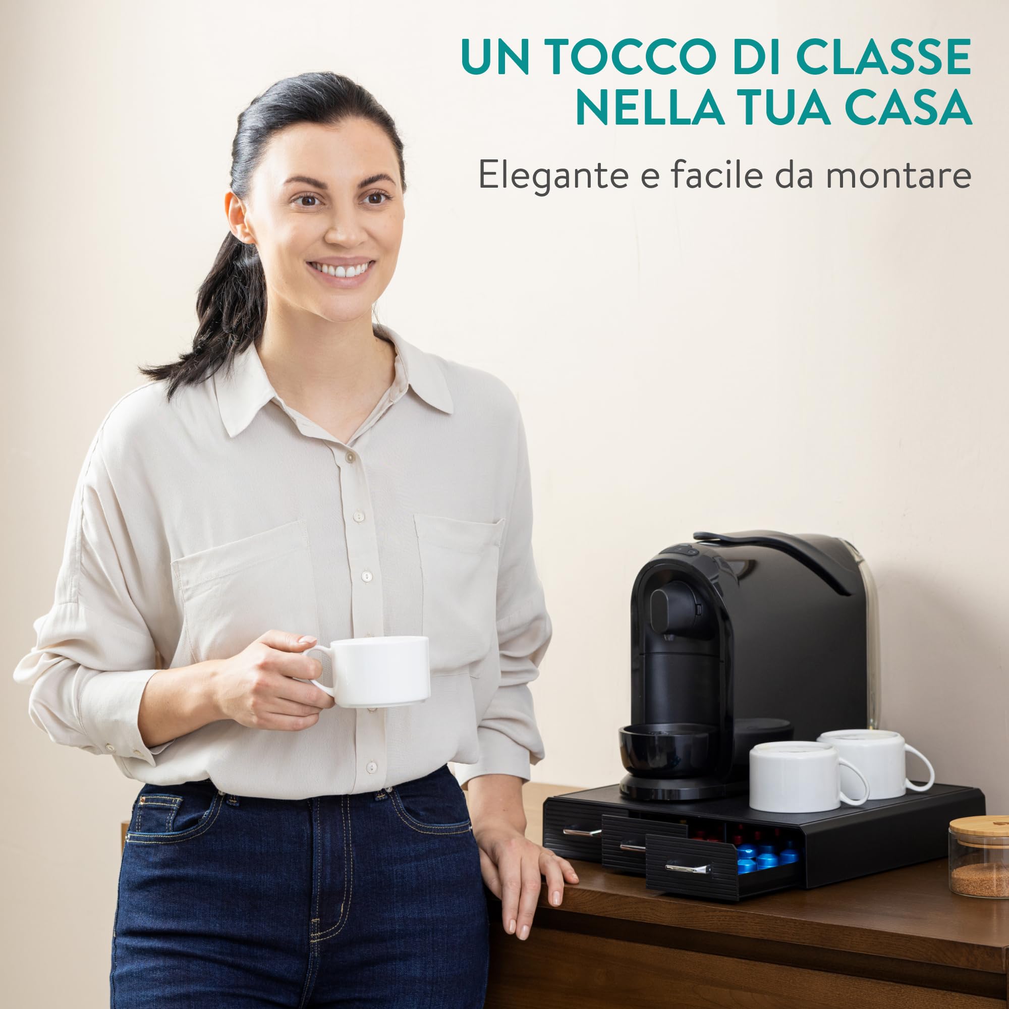 Navaris Porta Cialde Caffe - Porta Capsule con 3 Cassetti Compatibile con Capsule Standard - Cassetto Porta Cialde Moderno ed Elegante - Portacialde da Caffè o Tè - Nero