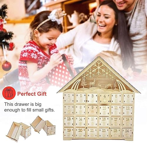 Miniatura 6 de Calendario de Adviento de madera de Navidad con 24 cajones de almacenamiento y calendario de cuenta regresiva LED de Navidad, calendario de Adviento