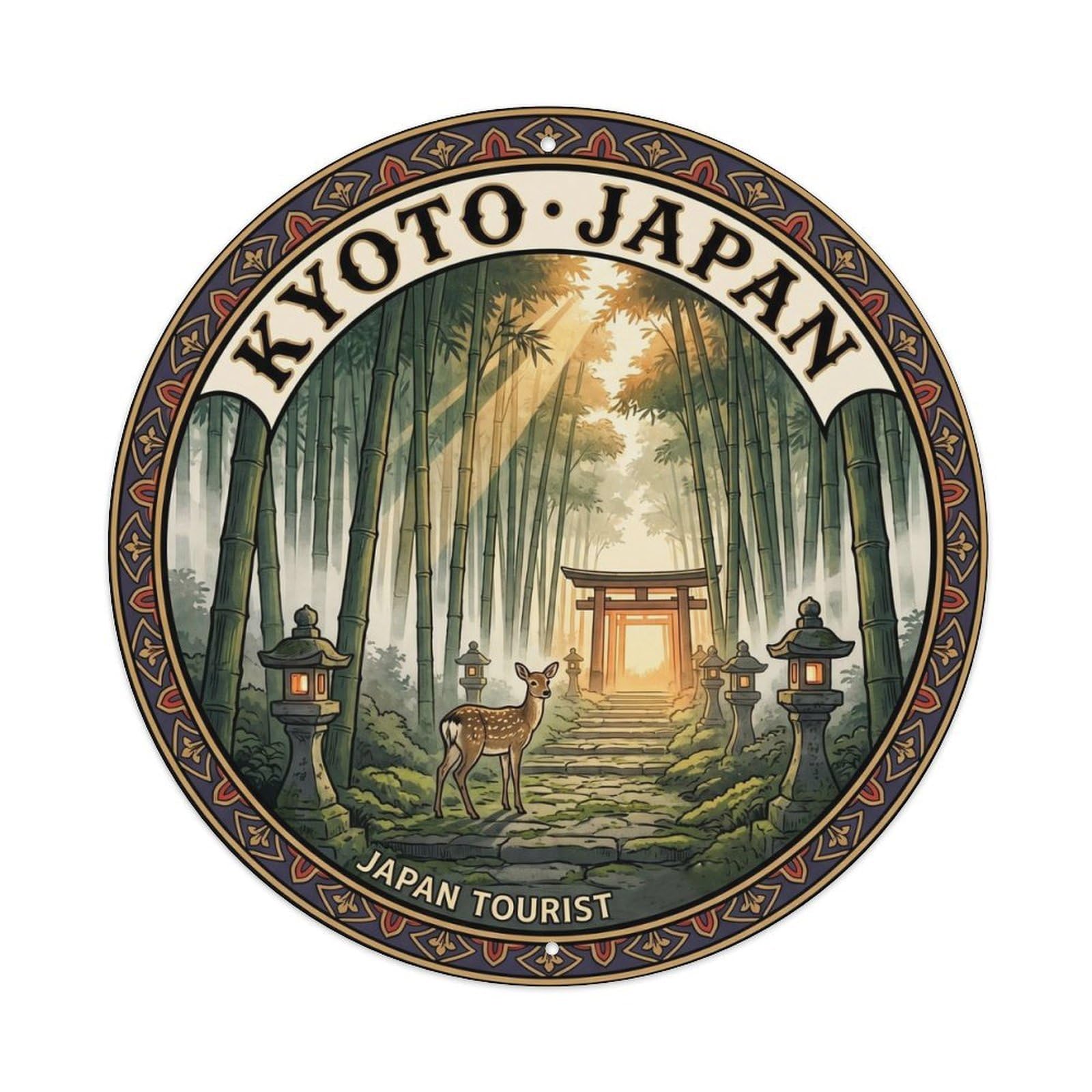 Kyoto Arashiyama Bamboo Mist Deer Onsen Travel Coastal Metal Tin Sign