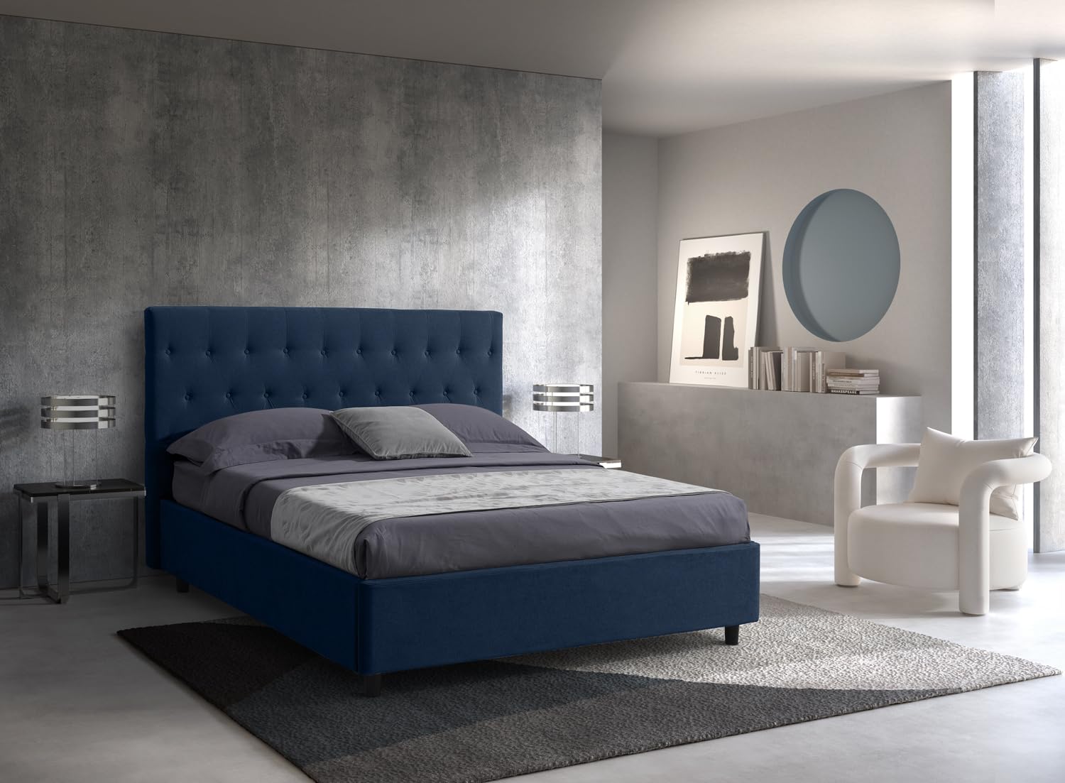 EVERGREENWEB Letto Matrimoniale con CONTENITORE Apertura Idraulica Salvaspazio, Testiera in Tessuto Blu Imbottita, Moderna Struttura RINFORZATA Facile da Montare, Rete a Doghe in Legno 160x190 VENEZIA