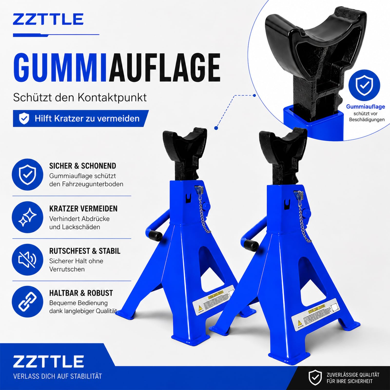 Lot de 2 chandelles avec goupille de sécurité et cric de voiture, capacité de charge de 3 tonnes, en fonte, béquilles de support pour voiture, 9 niveaux de hauteur, réglables en hauteur