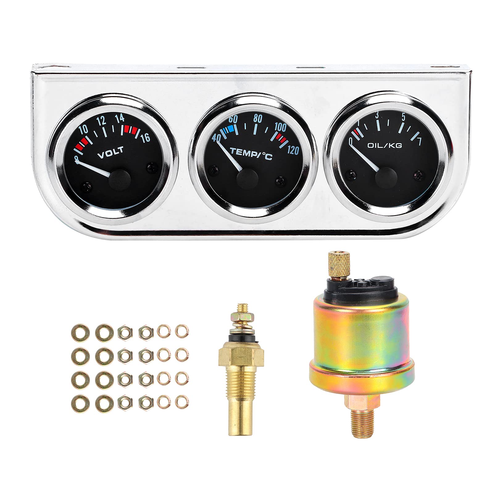 Medidor de Coche 3 en 1 de 52 Mm Voltímetro del Medidor de Temperatura del Agua del Medidor de Presión de Aceite 12V Coche General