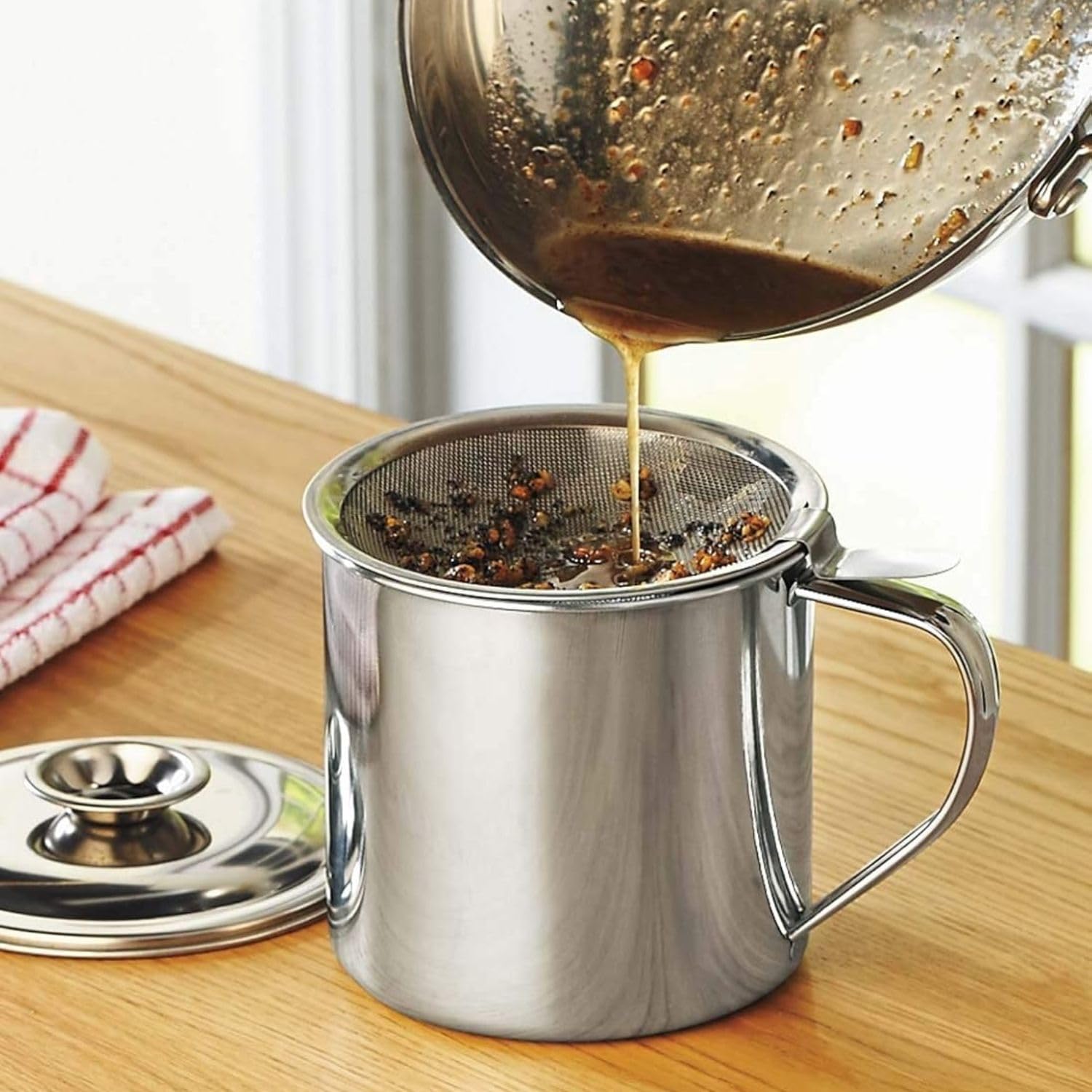 Cocina Acero Inoxidable Almacenamiento de Aceite Guardián Freidora Amigo 6