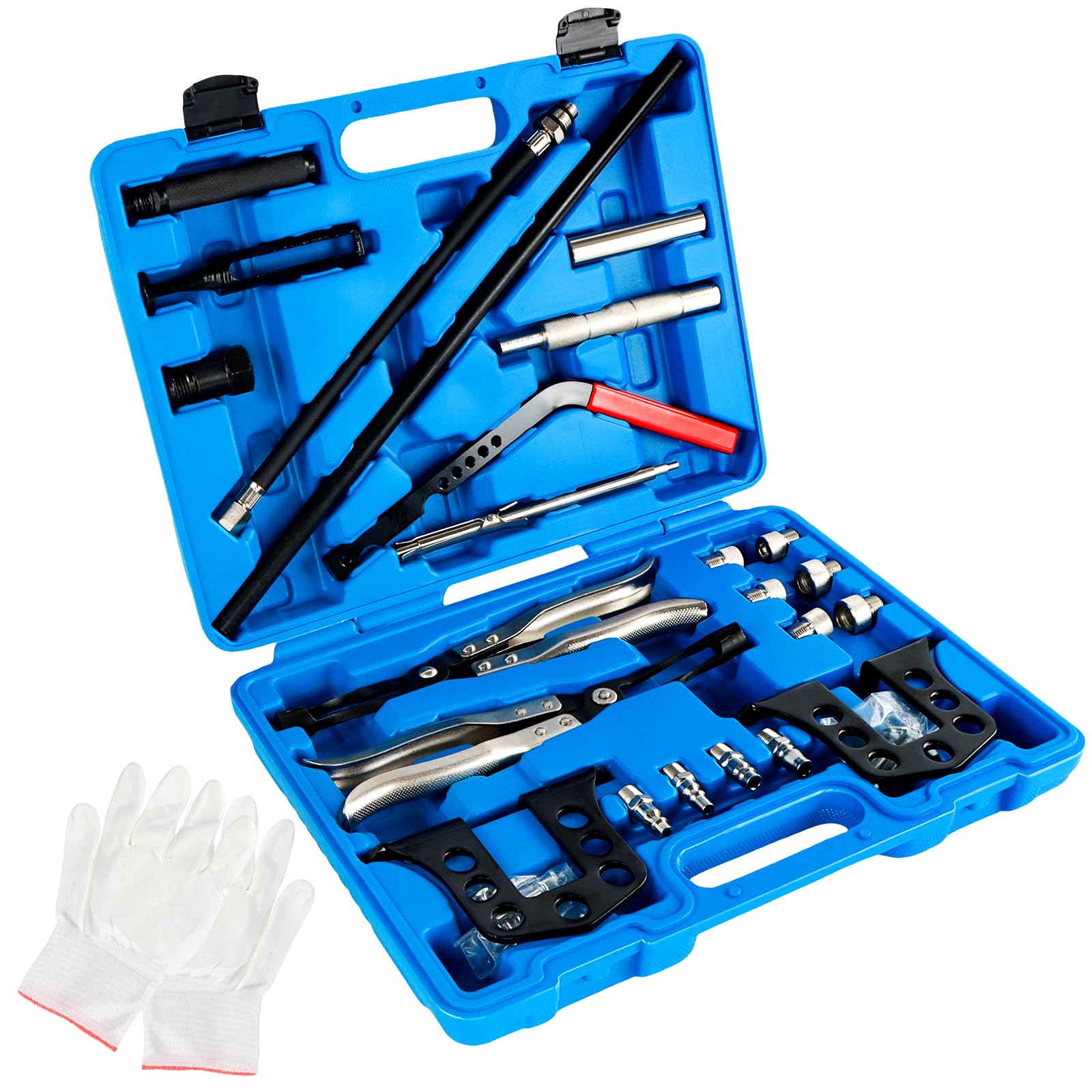 Valve Spring Compressor, Valve Spring Remover, and Installer Overhead Engine Cylinder Head Service Kit OHV OHC Compressor Tool for 8 16 and 24 MM Valve Engines