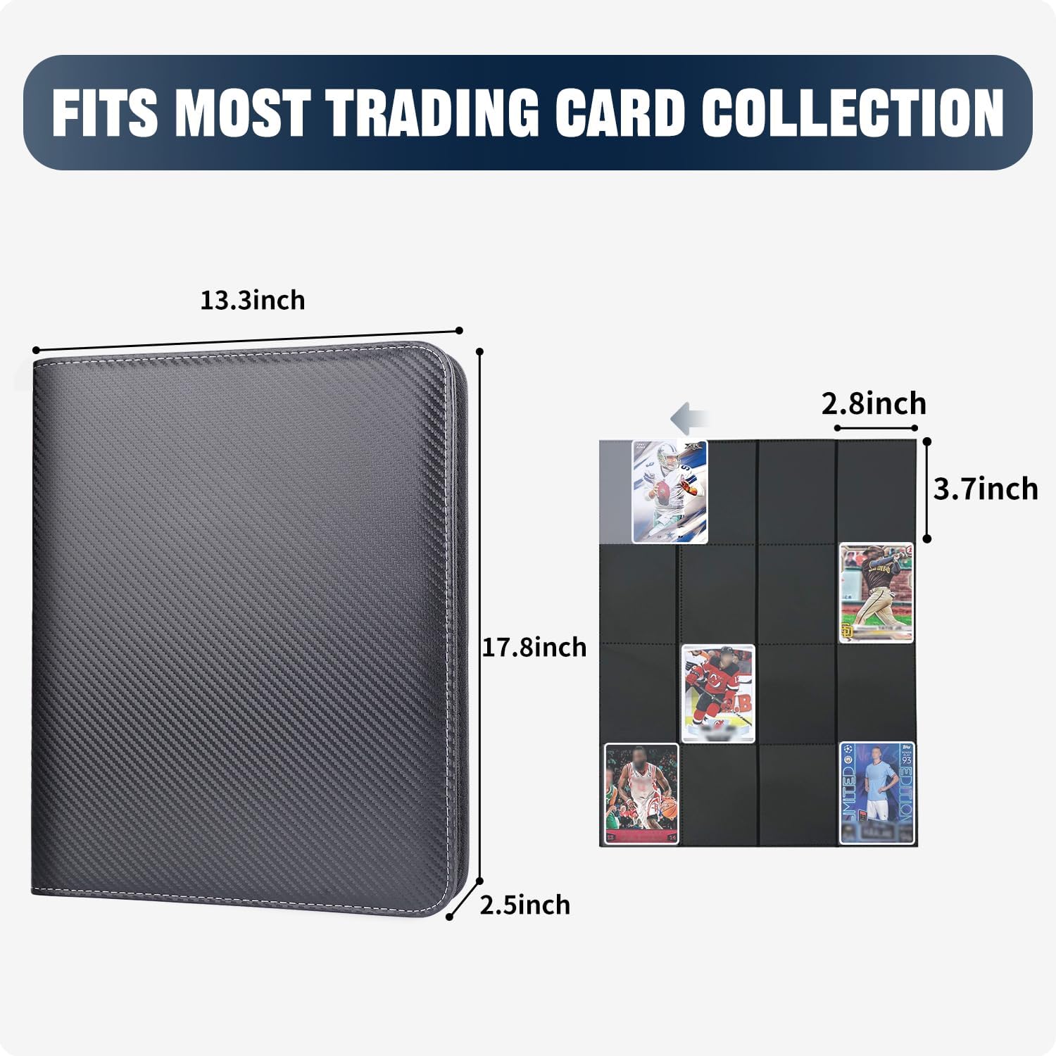 1000+ Pockets Trading Card Binder, 16 Pocket Ringless Card Binder Album Folder - Premium Side Loading Zip Binder for Yu-Gi-Oh, TCG, Sports, Game Trading Cards -Black