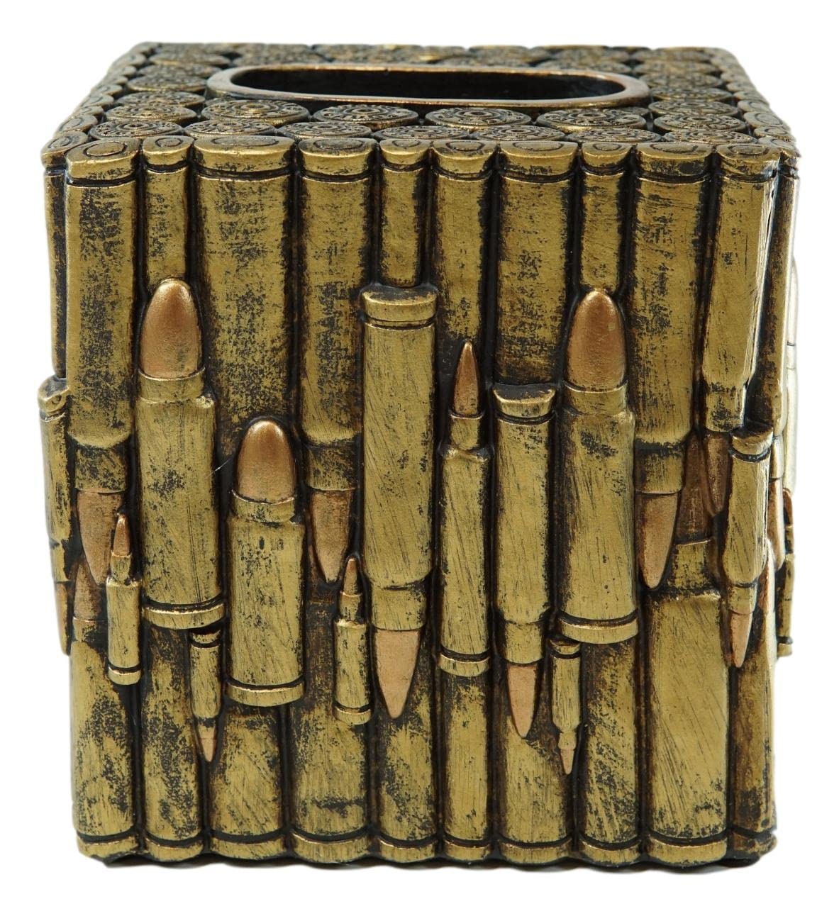 Ebros Gift Rustic Western Military Style Spherical Rifle Ammo Rounds Shells Gold Tone Bullets Bathroom Accessory (Tissue Box Holder Case)