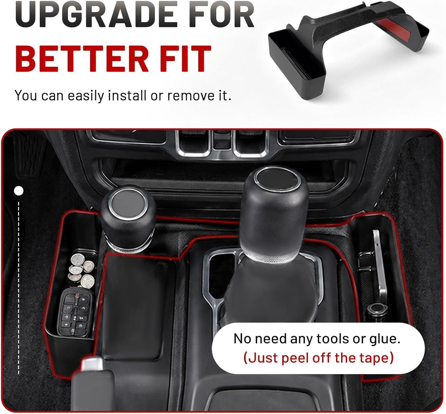 Center Console Organizer for 2018-2026 Jeep Wrangler JL JLU 4XE Rubicon Sahara & 2020-2026 Gladiator JT Accessories, Gear Shift Side Tray & Hanging Armrest Storage Box 3PCS (Not for JK/JKU)