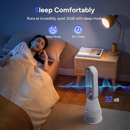 Miniatura 5 de Ventilador calefactor sin aspas, torre de ventilación de 25 pulgadas, con calefacción, enfriamiento y filtro combinados, oscilación de 80° con