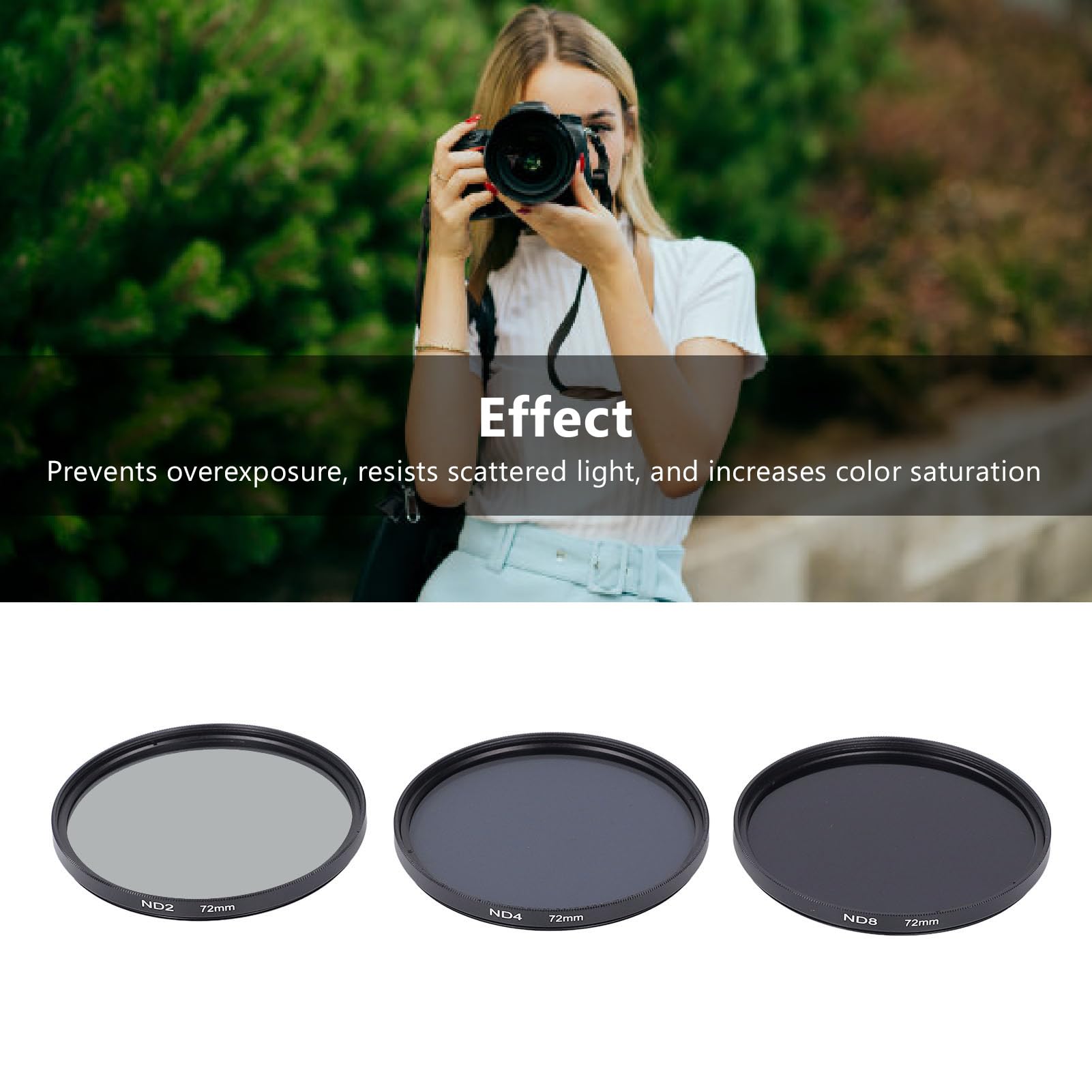 Zestaw Filtrów ND, z Filtrem ND2, Filtrem ND4 i Filtrem ND8 Wielowarstwowa Powłoka HD Zapobiegająca Prześwietleniu Filtr Obiektywu Aparatu do Akcesoriów Fotograficznych (72 mm)